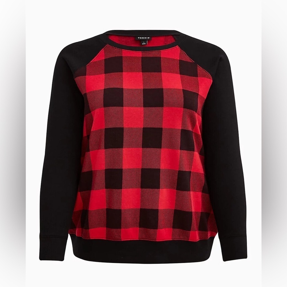 Torrid Cozy Fleece Red Plaid Raglan Sweatshirt Sz 4 or 26